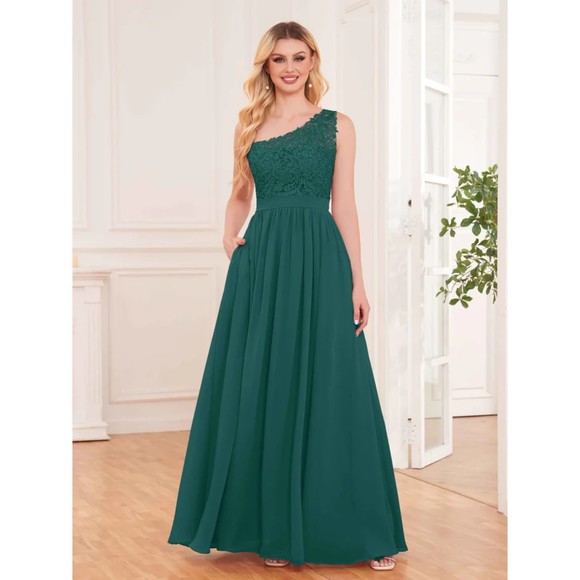 pomuyoo Dresses & Skirts - POMUYOO Daisy Charming A-Line One Shoulder Lace Maxi Bridesmaid Dress